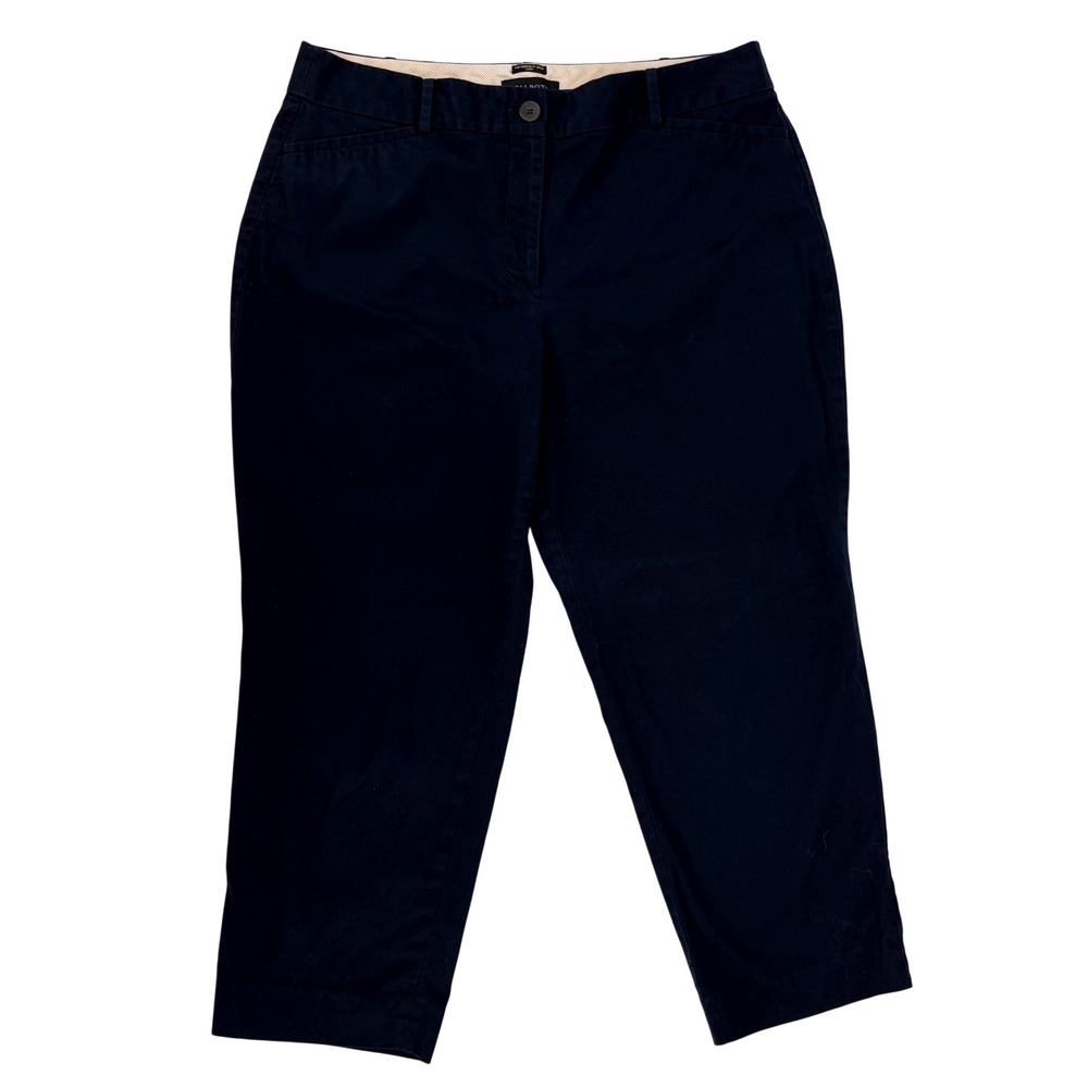 Talbots Perfect Crop Curvy Pants Navy Blue Stretch Cotton Career 14 Teacher